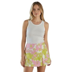 Boston Proper Floral Skort Women 10 Pastel Stretch Side Zip Resortwear Preppy